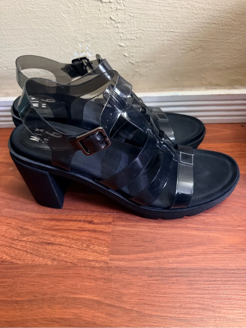 Mix No. 6 Black Strappy Sandal with Clear Ankle Strap